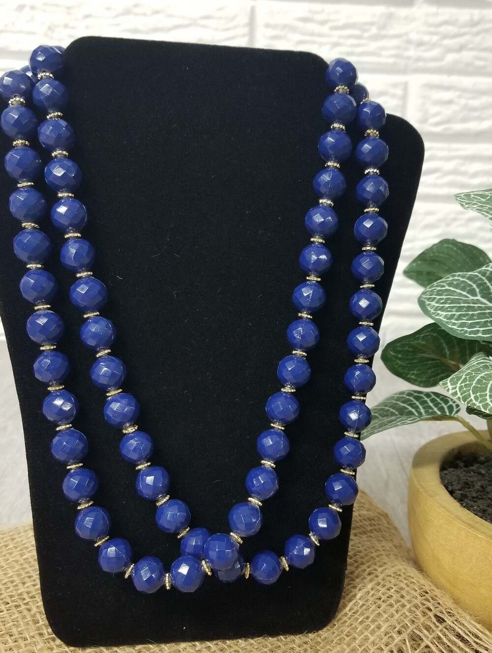 Long Royal Blue Beaded Necklace Vintage